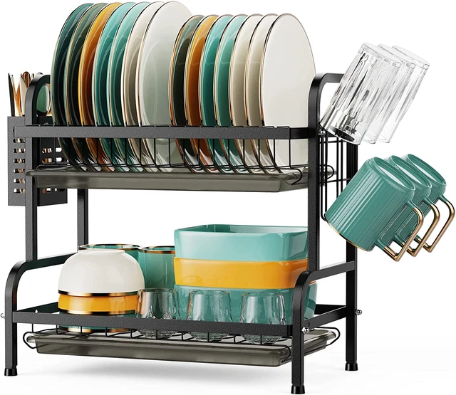 Dish Drying Rack for Kitchen - 2 Tier Rust-Resistant Dish Rack Small Dish Draine