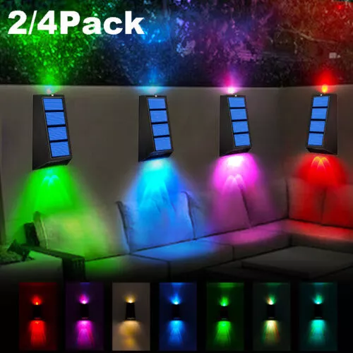 LED Solar Wall Lights 7 Color Changing Outdoor Garden Pathway Stairs Fence Lamps