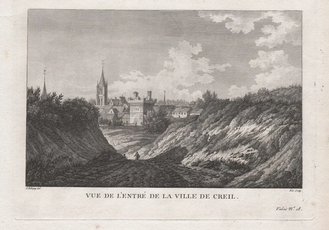 Creil Senlis Oise Hauts-de-France estampe gravure engraving Kupferstich vue 1780