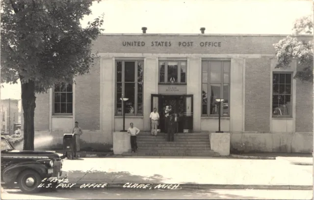 US POST OFFICE UNITED STATES antique real photo postcard rppc CLARE MICHIGAN MI