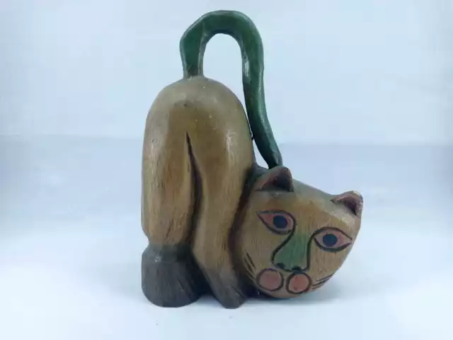 Hand Carved Wooden Siamese Cat Sleeping Figurine