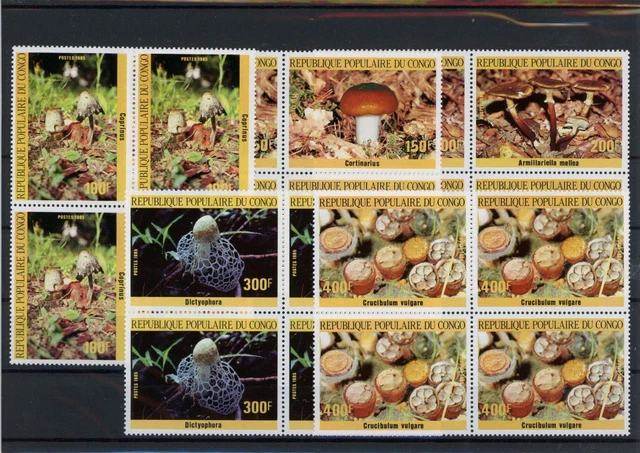 Kongo Brazza. Viererblock 1016-1020 postfrisch Pilze #JO629