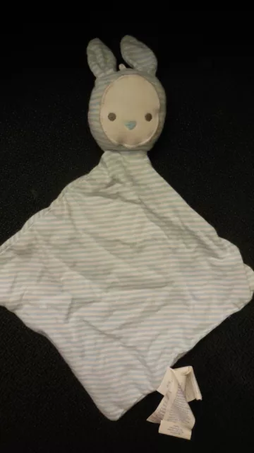 doudou plat lapin blanc rayé bleu clair nez coeur OBAIBI