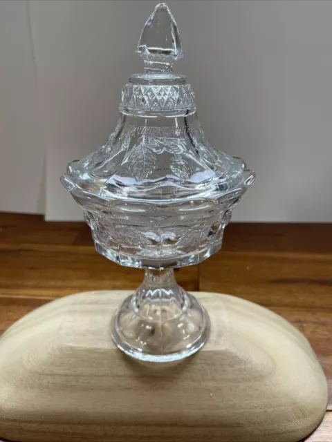 Strawberry Leaves Candy Bowl With Lid Glass Pedestal 9"