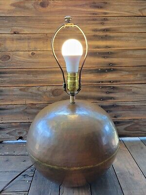Vintage Chilo Arts And Crafts Style Round Hammered Copper Table Lamp