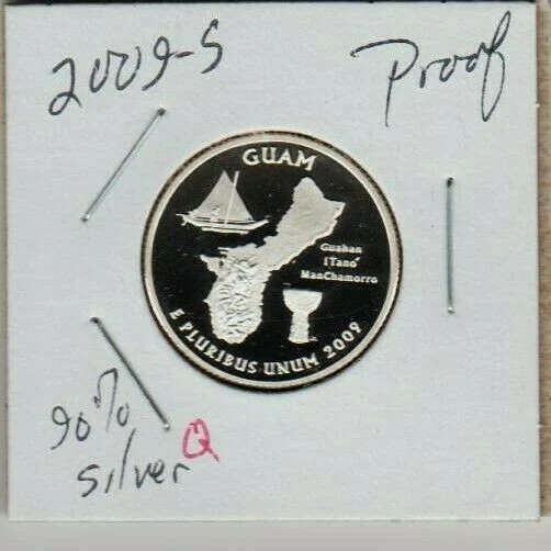 Guam 2009 S Quarter Dollar SILVER Proof GUAHAN I TANÓ MANCHAMORRO Sail Boat Auct