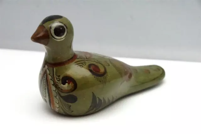 Vintage Signed E.R. Mexico Tonala Pottery Hand Painted Bird Figurine