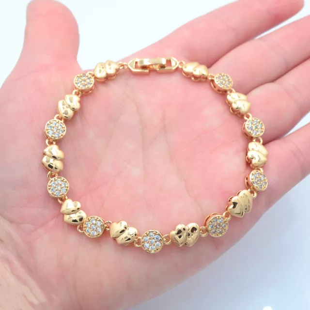 18K Yellow Gold Filled Women Laser Engraving Hearts Link Bracelet Jewelry