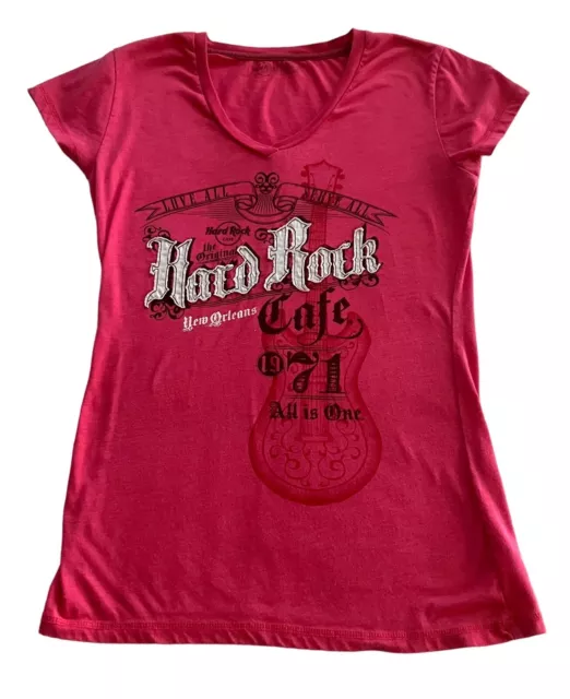 Hard Rock Cafe New Orleans Womens T Shirt Medium Pink Short Sleeve NOLO Big Easy