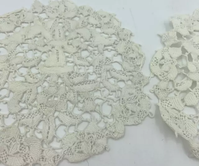 Point de Venise Needle Lace Doily 5" Ivory Open Work Handmade Lot of 2 Vintage 2