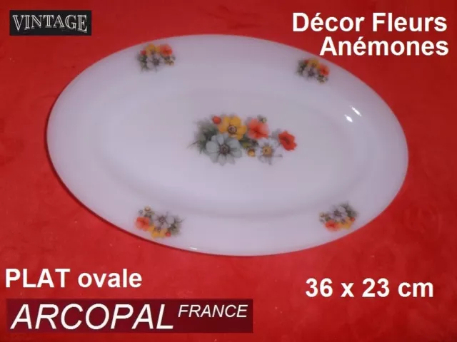 ARCOPAL  FRANCE - Vintage -   PLAT Ovale - Fleurs  Les ANEMONES