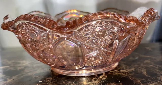 vintage LE Smith Pink Carnival Glass Heritage Fruit Bowl 8” by 4” beutiful