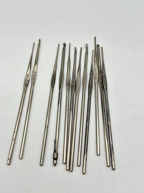 Vintage Lot of 12 Boye Steel Hook Crochet Hooks Susan Bates Size 1 12 0 00 I USA