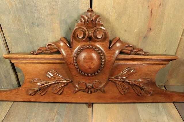 Antique French Hand Carved Oak Wood Overdoor Pediment Architectural Salvage 2