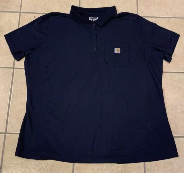 Women's Plus 2X Carhartt Relaxed Fit Navy Short Sleeve Polo Shirt 104229 NVY