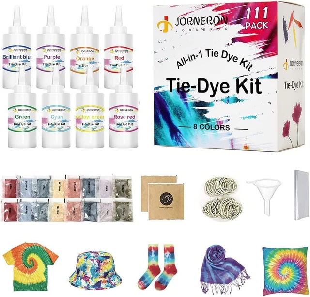 JORNERDN 8 Colores Tie Dye Kit para Niños, Paquete de 111 Set 16 Pigmentos 8 Colores