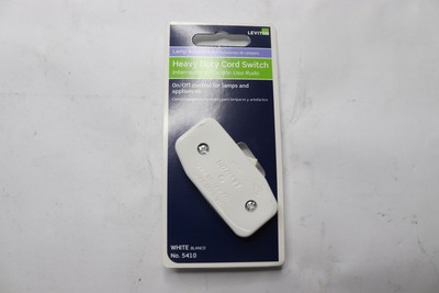 Leviton Cord Switch Single Pole Feed Thru On/Off White 3A 125V