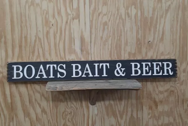 BOATS BAIT & BEER/Rustic/Carved/Wood/Sign/Cabin/Camping/Fishing/Boat Dock