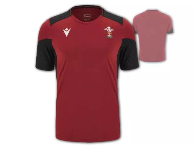 WRU Wales Training 6NT Shirt rot MACRON Welsh Rugby Union Jersey Trikot M-3XL