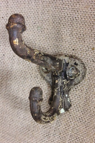 2 old Coat hooks farm school house rustic cast iron 3” vintage 1880’s heavy duty 2