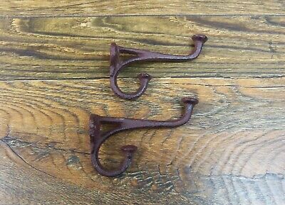 Set of 2 Antique-Style Double Rustic Coat Hook Cast Iron Wall Mount Hardware