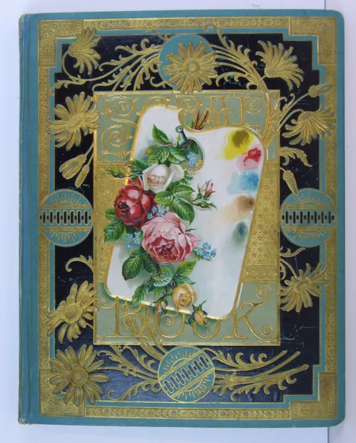 1880s VICTORIAN SCRAP BOOK / ALBUM WITH DIE CUTS, CUT SCRAPS AND GREETING CARDS