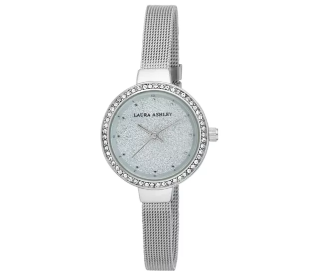 Laura Ashley Womens 28mm Skinny Mesh Band Glitz Dial Watch (LA31084)