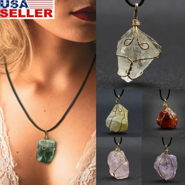 Amethyst Pendant Natural Crystal Stone Chakra Healing Gemstone Quartz Necklace