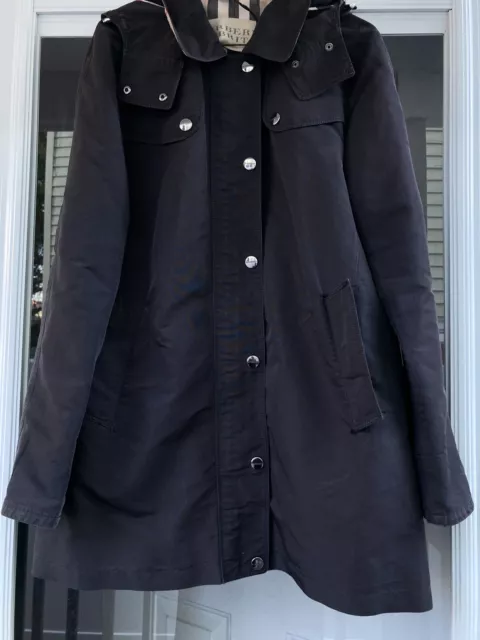 Burberry Brit Faded  Black Polyester Coat Nova Check Lining US 8/UK 10 Front Zip