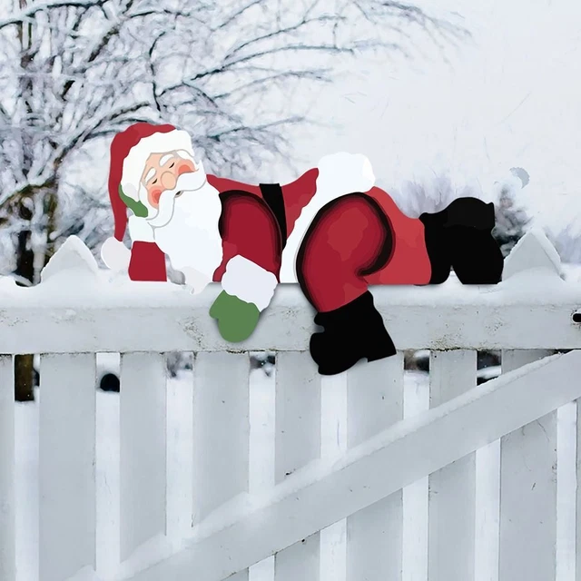 Santa Clause Peeker Cartoon Reindeer Christmas Fence Decoration Yard Ornaments