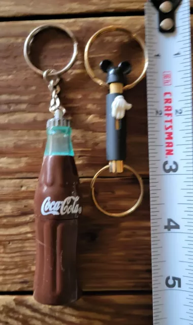 Pair of vintage Mickey mouse and Coca Cola keychains iconic advertising set