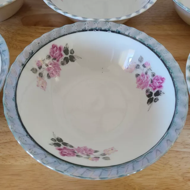 Vintage Yamatsu Japan Lusterware Blue Teal (6) Dessert Cereal Soup Bowls 6" 3