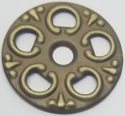 Stamped ANTIQUE BRASS BACKPLATE Victorian bail pull pierced rosette fancy old
