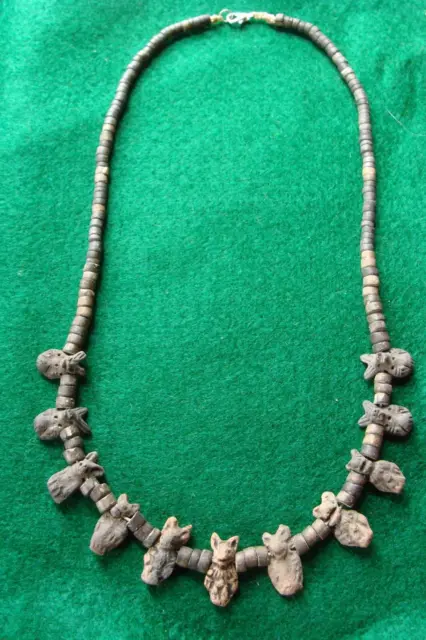 Ancient AZTEC Necklace with 11 Pre-Columbian Xolotzcuintll DOG Ceramic  Beads 12