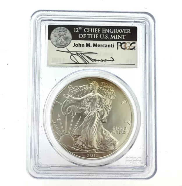 2011 W Silver Eagle First Strike PCGS MS68 John Mercanti 25th Anniversary