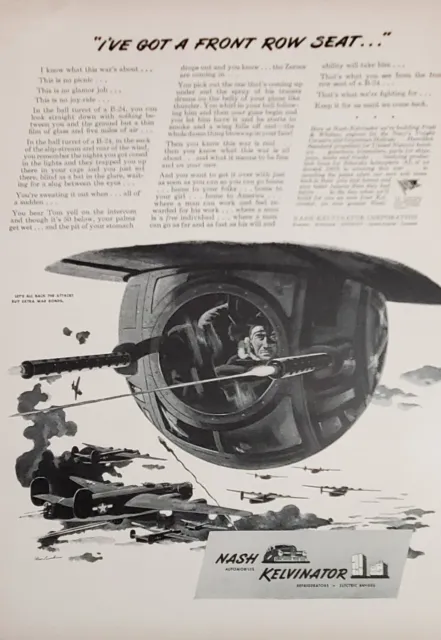 Nash B-24 Bomber Print Ad Gunner  Advertisement 1944 War  Ephemera Kelvinator