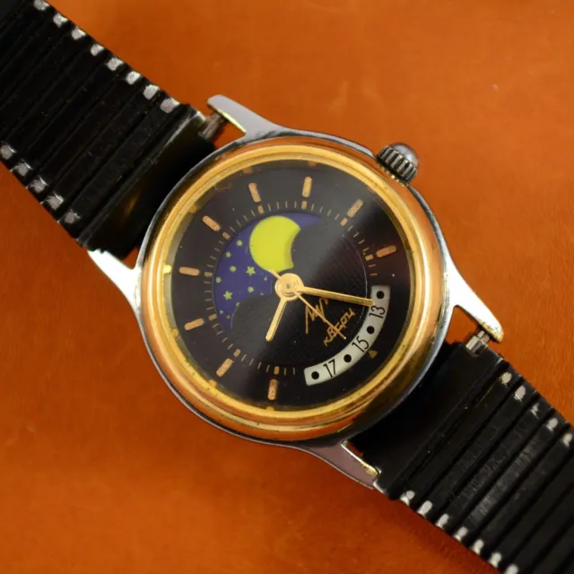 LUCH 16853 PHASE DE LUNE calendrier Quartz vintage soviétique fabriqué en...