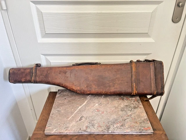 ANCIEN ÉTUI FUSIL de chasse jambon en cuir et son caisson de rangement EUR 20,00 - FR