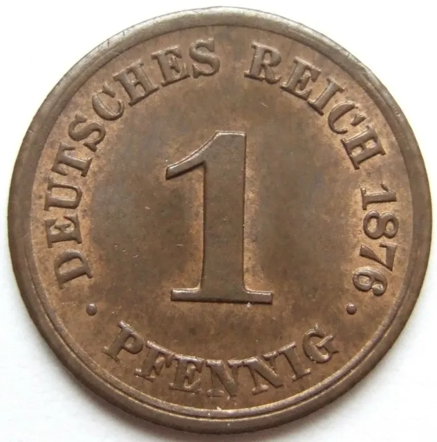Moneta Reich Tedesco Impero Tedesco 1 Pfennig 1876 H IN Uncirculated