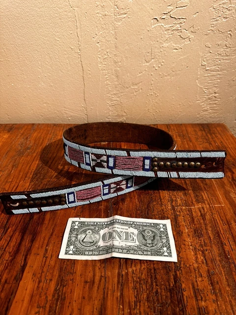 Antique OLD 19c Native American Indian Crow Panel  Beaded Tacked Belt