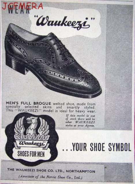 'WAUKEEZI' MEN'S FULL Brogue Shoes Footwear ADVERT - Small 1949 Print ...