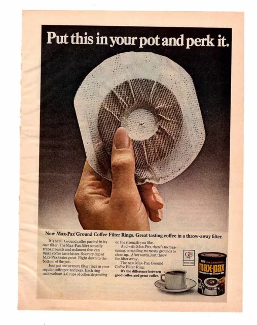 vintage 1970s mag print ad MAX-PAX Ground Coffee Filter Rings  kitchen decor