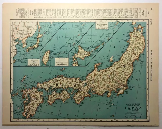 1943 Vintage JAPAN Antique Atlas Map - Collier World Atlas - WWII Era