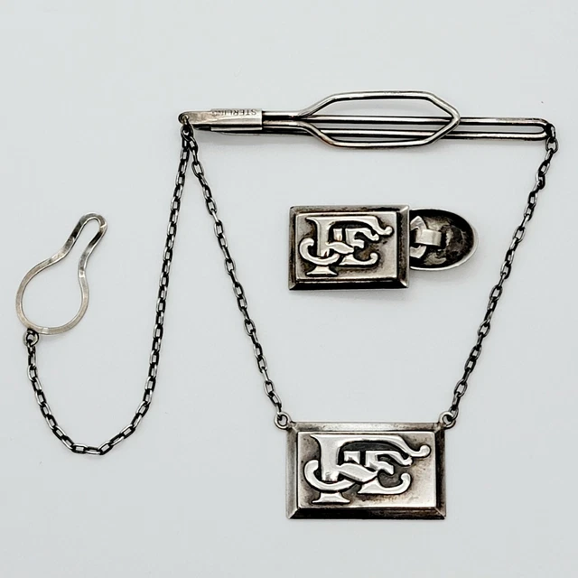 Kalo Shop, Chicago Arts & Crafts Sterling Silver Tie Bar, Clip & Single Cufflink Kalo Shop, Chicago Arts & Crafts Sterling Silver Tie Bar, Clip & Single Cufflink