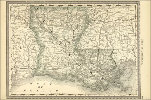 Poster, Many Sizes; Map Of Louisiana 1881