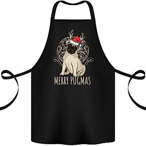Merry Pugmas Funny Christmas Pug Cotton Apron 100% Organic