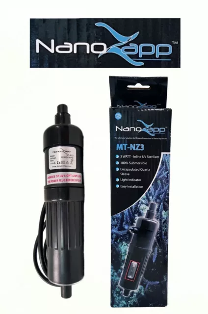 JBJ Nanozapp MT-NZ3 Uv-C 3-watt Inline Acuario Fresco O Sal Agua Esterilización