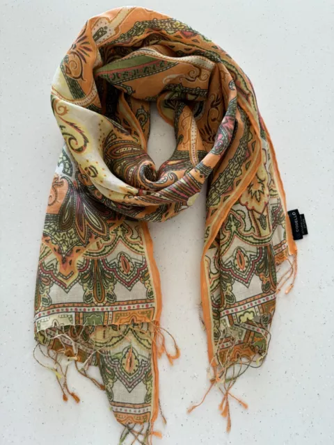 CODELLO SILK AND Linen New Paisley Pashmina scarf orange women men $14. ...