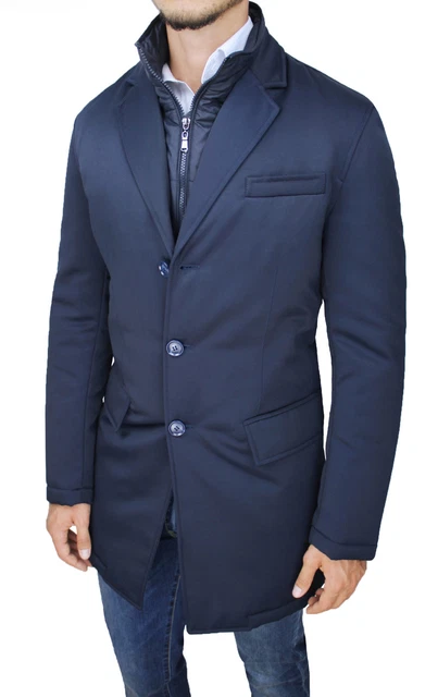Giaccone Uomo Diamond Sartoriale Blu Invernale Giubbotto Giacca Elegante Formale