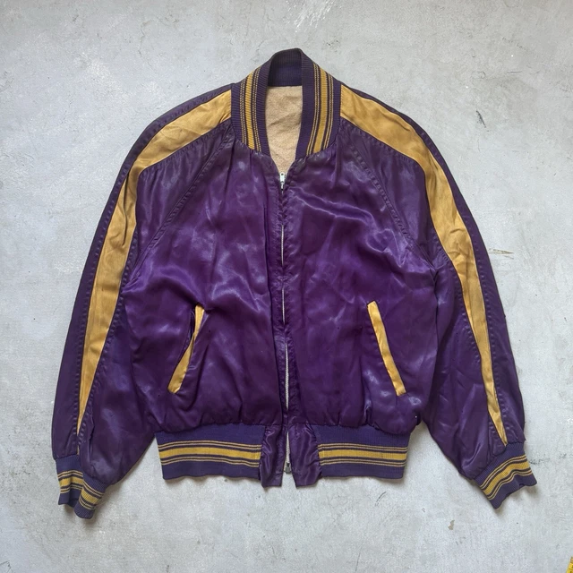 SATIN ATHLETIC JACKET Varsity Award Vtg 40s Distressed Zip Talon 100.